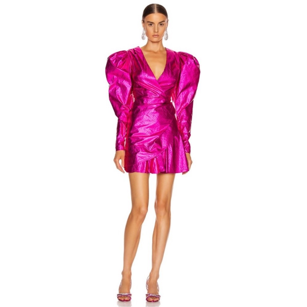 NEW Metallic Pink Puff Sleeve Dress